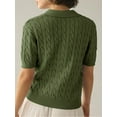 thumbnail image 3 of Short Sleeved Women Solid Color Lapel V Neck Casual Knit Cable Pullver Sweater, 3 of 4