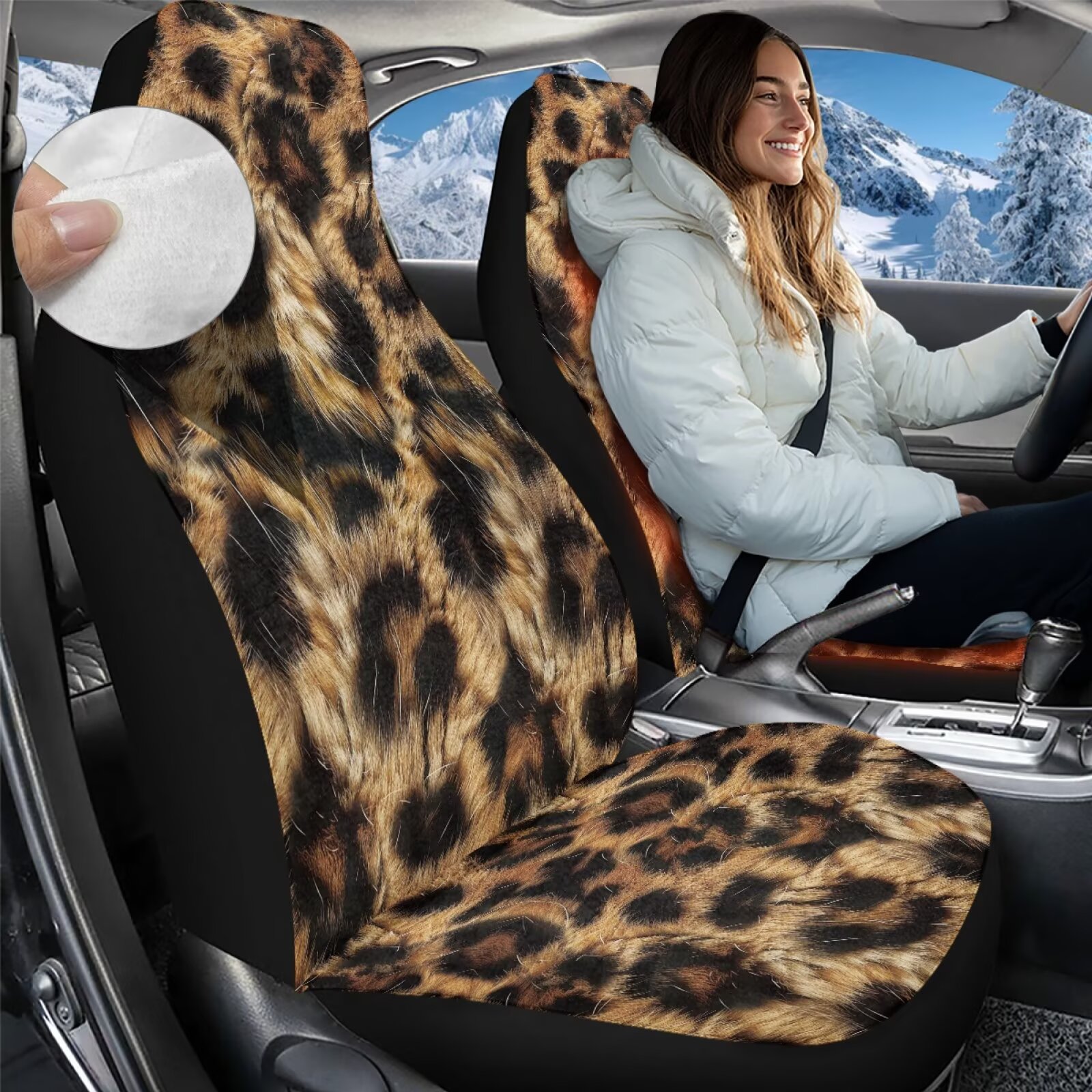 Uorisanigo Car Seat Covers, Split Automotive Cushion Cover, Cheetah Leopard Print Car Cushion Covers 2 Front Seats, Fit for Most Cars SUVs Sedans, Soft Full Wrapping Edge Seats Cover