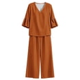 thumbnail image 4 of Guluxicc Women's 2-Piece Outfit Sets V-Neck 3/4 Sleeve Blouse and Wide Leg Pants Casual Loungewear Suit, 4 of 7