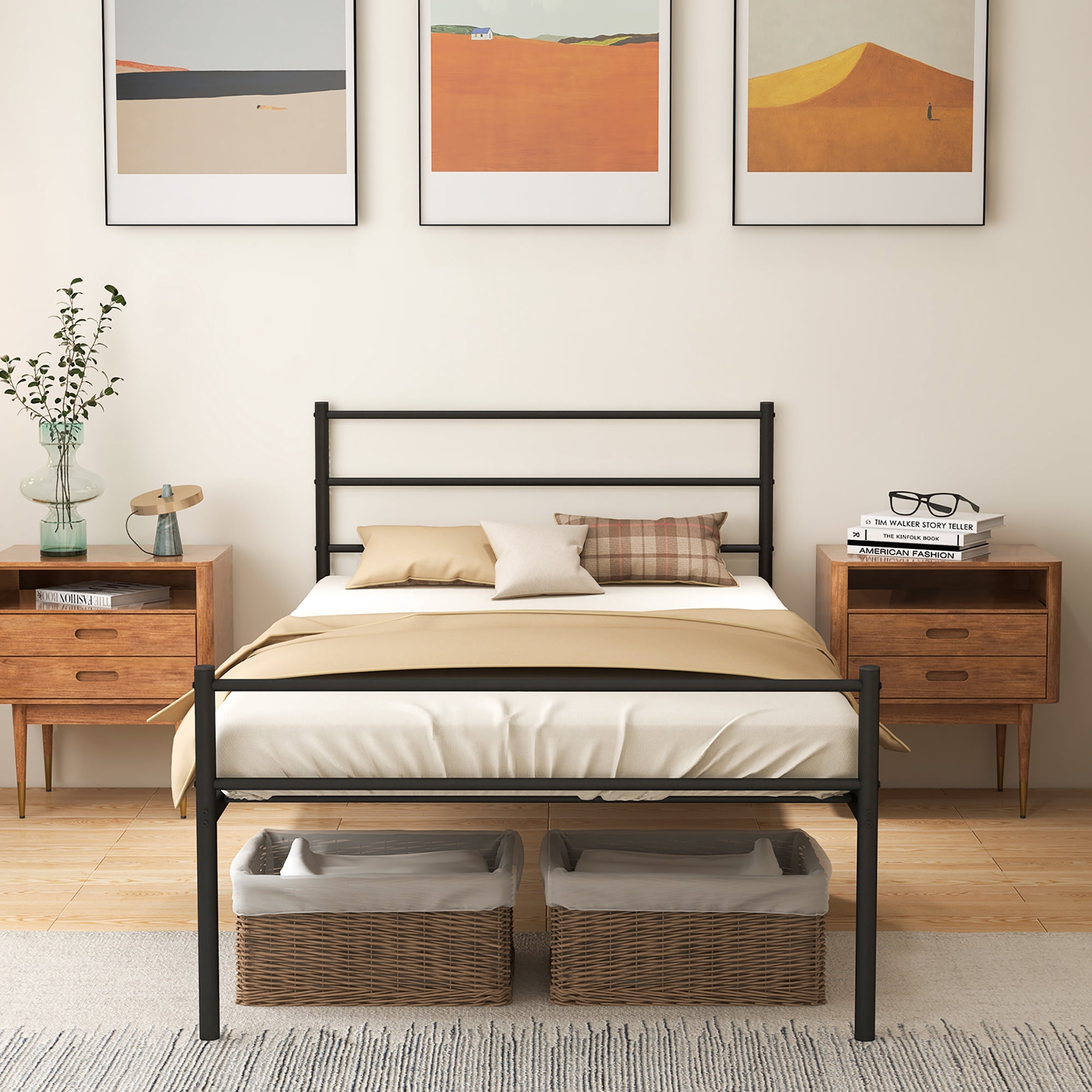Costway Twin Metal Bed Frame Mattress Foundation No Box Spring Needed Black