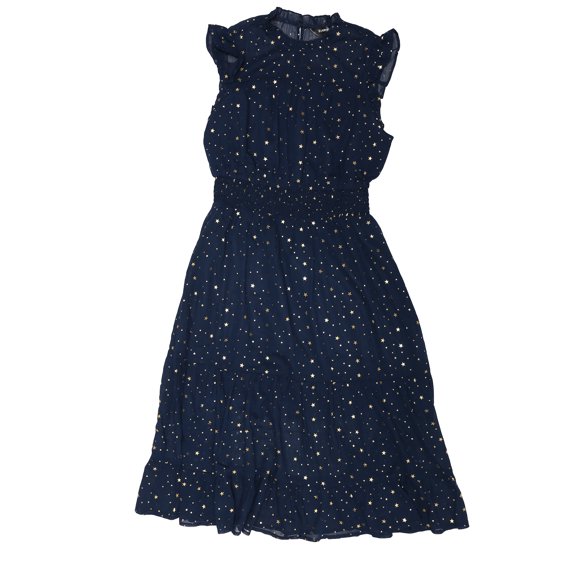 Unique Bargains Women's Sleeveless Smocked Waist Gilding Metallic Stars Chiffon Dress XS Dark Blue