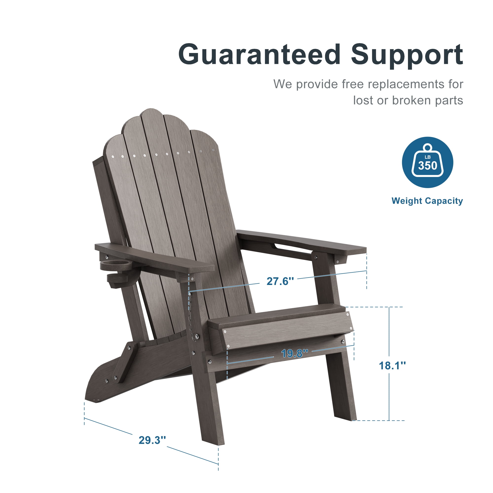 ACEGOSES Foldable Outdoor Adirondack Chair with Cup Holder,Weather Resistant HDPE Plastic for Patio, Fire Pit, Deck, Brown