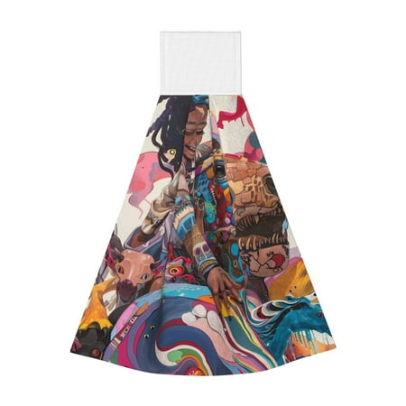

Sikiie Fantasy Colorful Beast Hand Towel with Loop Hanging Towel Absorbent Tie Towels for Kitchen Tea Bar Bathroom Decor