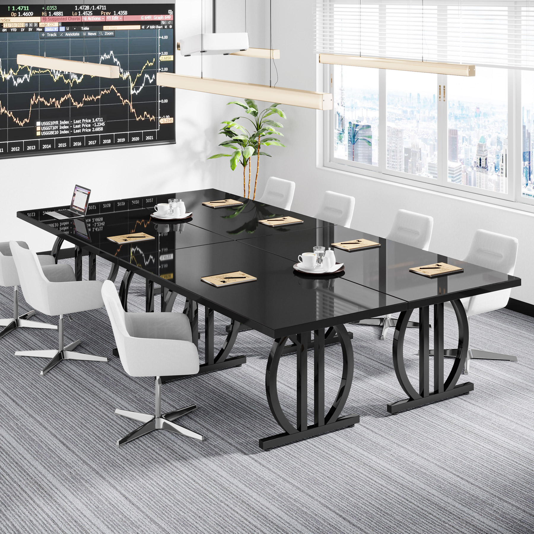 Tribesigns Modern Computer Desk,  63 Inch Rectangular Executive Table with Metal Frame for Home Office, Living Room, Black