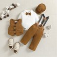thumbnail image 4 of Toddler Baby Boy Clothes Fall Winter Outfit, Kids Toddler Baby Boys Spring Autumn Print Long Sleeve Pants Romper Bodysuit Vest Hat Outfits 4PC Suit Clothes Kaprioy Baby Boy Clothes, 4 of 5