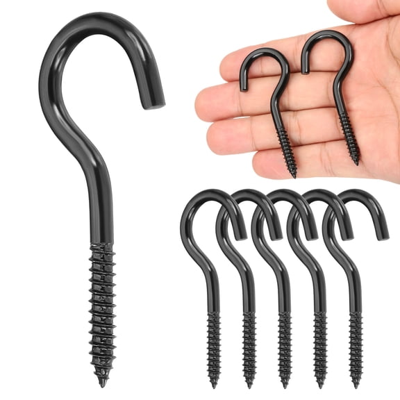 6 Pack Screw Eyes, M5x65mm 304 Stainless Steel Heavy Duty Eye Bolts Screw Black