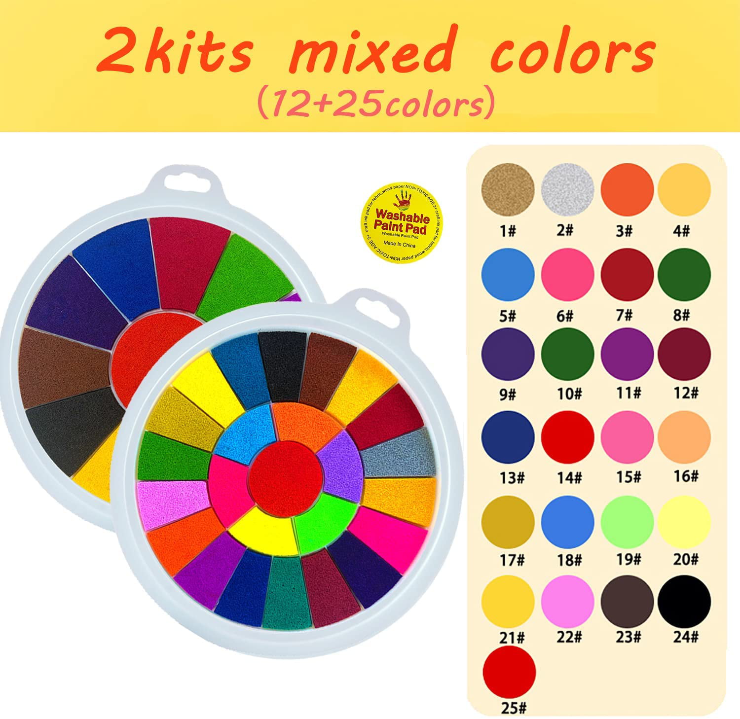 Alled 24 Colors Craft Finger Ink Pad,Fingerpaint Rainbow Washable Stamp Pads Set for Rubber Stamps Partner Color Card Making and Kids DIY Scrapbooking