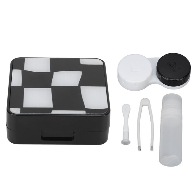 Estuche para lentillas pequeño, portátil, sencillo, en blanco y negro, para guardar lentillas de colores, para viajes, al aire libre y oficina