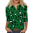 thumbnail image 2 of Qiopertar Tunique Basique à Manches 3/4 Imprimée Col Rond Boutonnée T-shirts Blouses Grandes Économies de Vacances! Offres de la Semaine Liquidation, 2 of 5