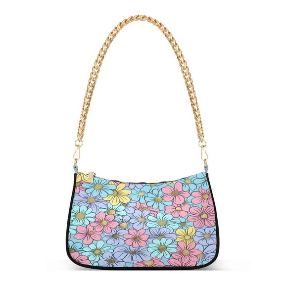 Ryvnso Spring Colorful Flowers Womens Chain Shoulder Bag Tote Handbags Clutch Hobo Purse with Zipper for Travel
