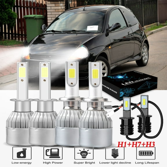 For Ford Ka 2007 2008 Headlights,H1 H7 LED High/Low Beam and H3 Fog light Bulbs,6pcs