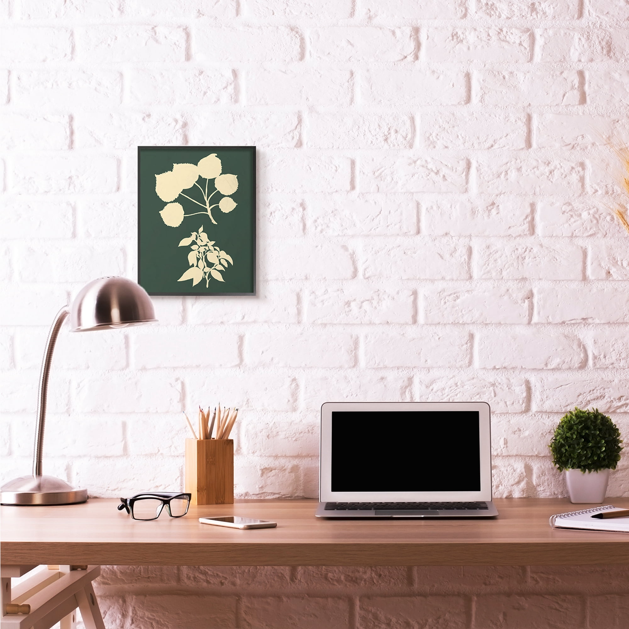 Stupell Industries Plant Silhouette Yellow Green Design Graphic Art Black Framed Art Print Wall Art, 11x14, by The Saturday Evening Post