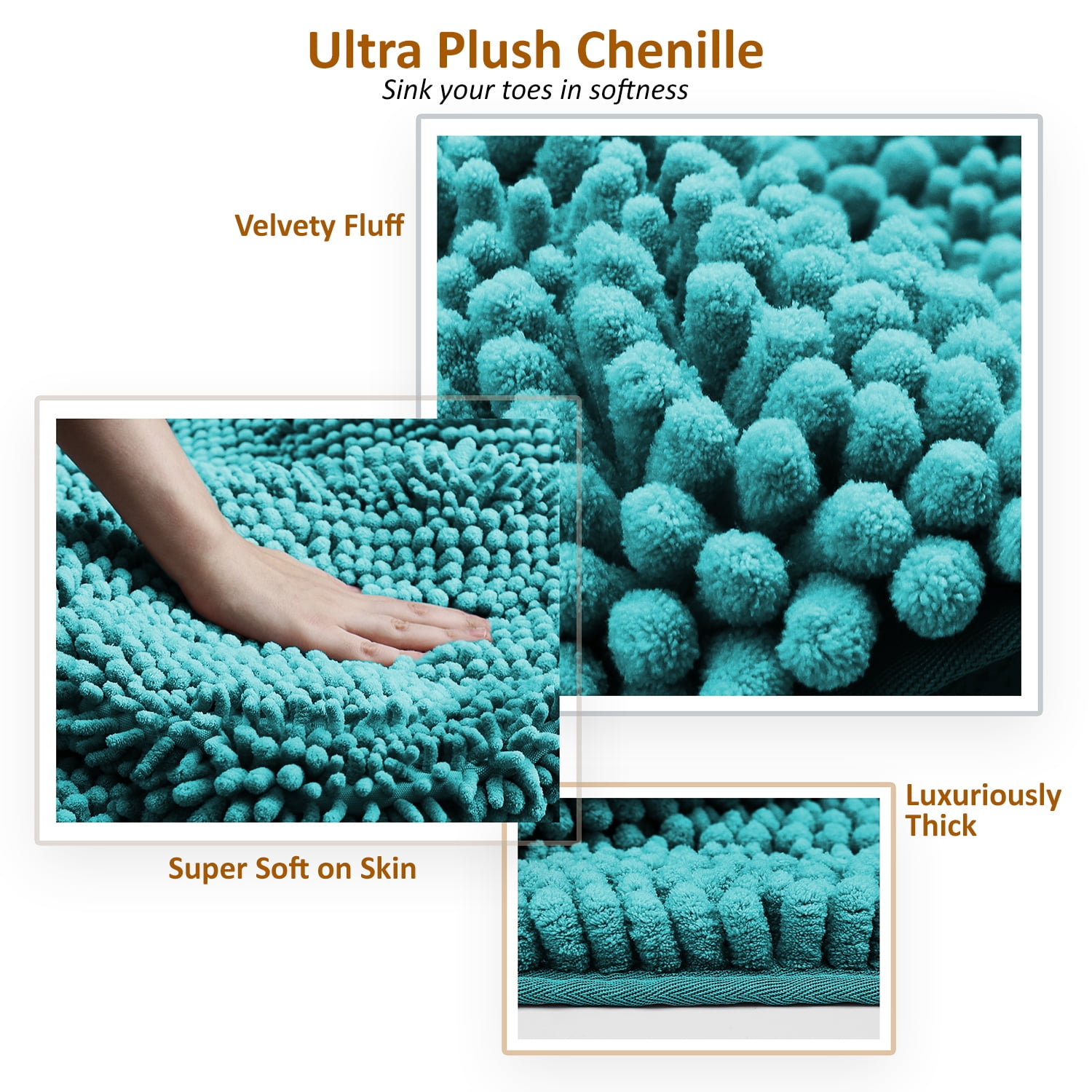 Clara Clark Bath Rug Chenille Bath Mat, Super Soft Absorbent Bathroom Rug Large, Teal Blue