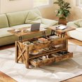 thumbnail image 1 of Greenstell Table Basse de Rangement à Plateau Relevable - Style Ferme avec 2 Tiroirs, Compartiment Caché et Plateau Relevable en Bois - Brun Rustique - 37 Pouces, 1 of 6