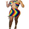 thumbnail image 1 of Female Dress Striped Halter Neck Sleeveless Hollow Out One-Piece, 1 of 5