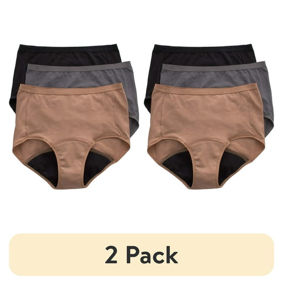 (2 pack) Hanes Womens Period Underwear 3-Pack, Comfort, Period Moderate Protection Period Panties, Period Underwear for Women