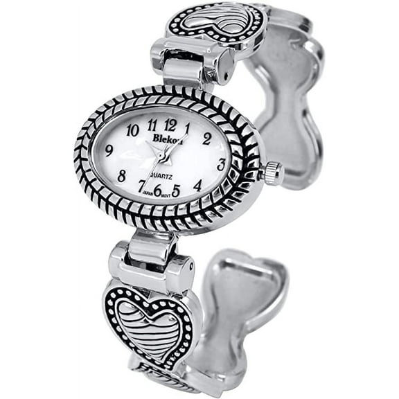 Blekon Collections Japanese Quartz Women's 30mm Oval Case Elegant Cuff Bangle Watch