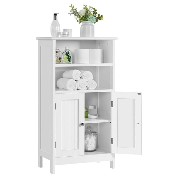 AIZYT Bathroom Floor Cabinet, Free Standing Cabinet with Double Door and Adjustable Shelf, Side Tall Storage Organizer for Living Room/Kitchen/Hallway/Home Office, White