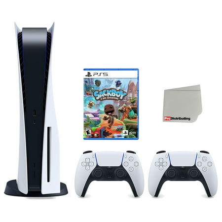 Sony Playstation 5 Disc Version Console with Extra White Controller, Sackboy: A Big Adventure Bundle with Cleaning Cloth
