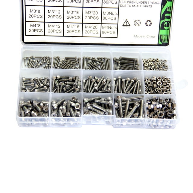 unbranded 480Ud Kit Surtido Tornillos Y Tuercas De Acero Inoxidable 304 Con De Color Plateado Con Caja