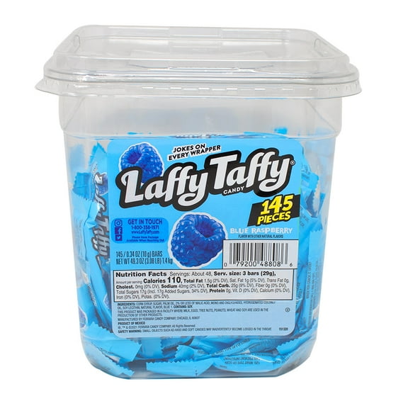 Laffy Taffy Blue Raspberry Candy Tub – Fun Size Chewy Candy, 145 Pieces (49.3 oz Tub)