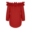 thumbnail image 6 of Scyoekwg Women Blouses Crew Neck Ruffle Off Shoulder Tops Trendy Loose Lightweight Fall Tops Solid Color Dressy Casual Blouses Long Sleeve T Shirts Women Blouses (Red,XXL), 6 of 8