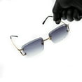 thumbnail image 4 of Rimless Luxury Hip Hop Men's Gem Cut Purple Tint Gold Frame Rectangle Sunglasses, 4 of 5