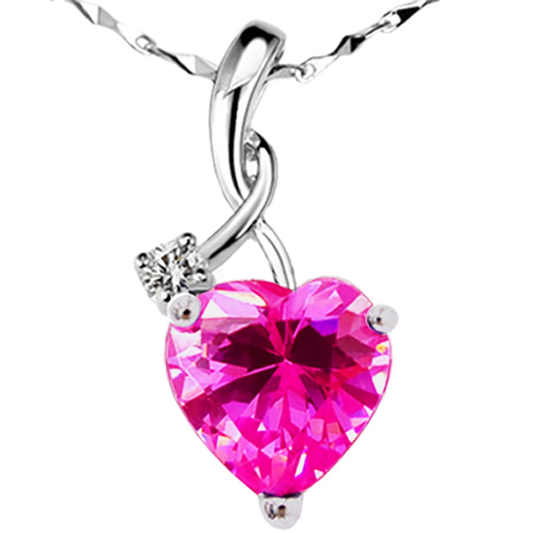 Devuggo 4.03 Carat TCW Heart Shaped Gemstone Created Pink Sapphire 925 Sterling Silver Necklace Pendant with free... by