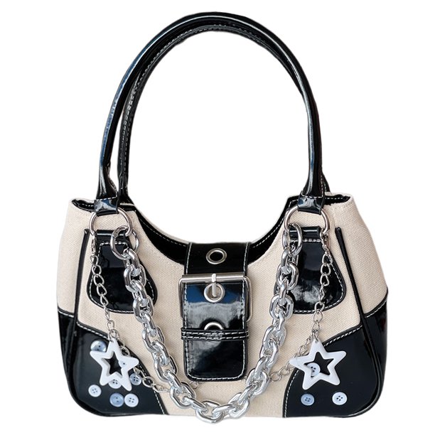 1102y2k Bolso Hombro Mano Con Cadena Estrellas Empalmadas Lona Sweet Cool Hot Girl (estilo 2)