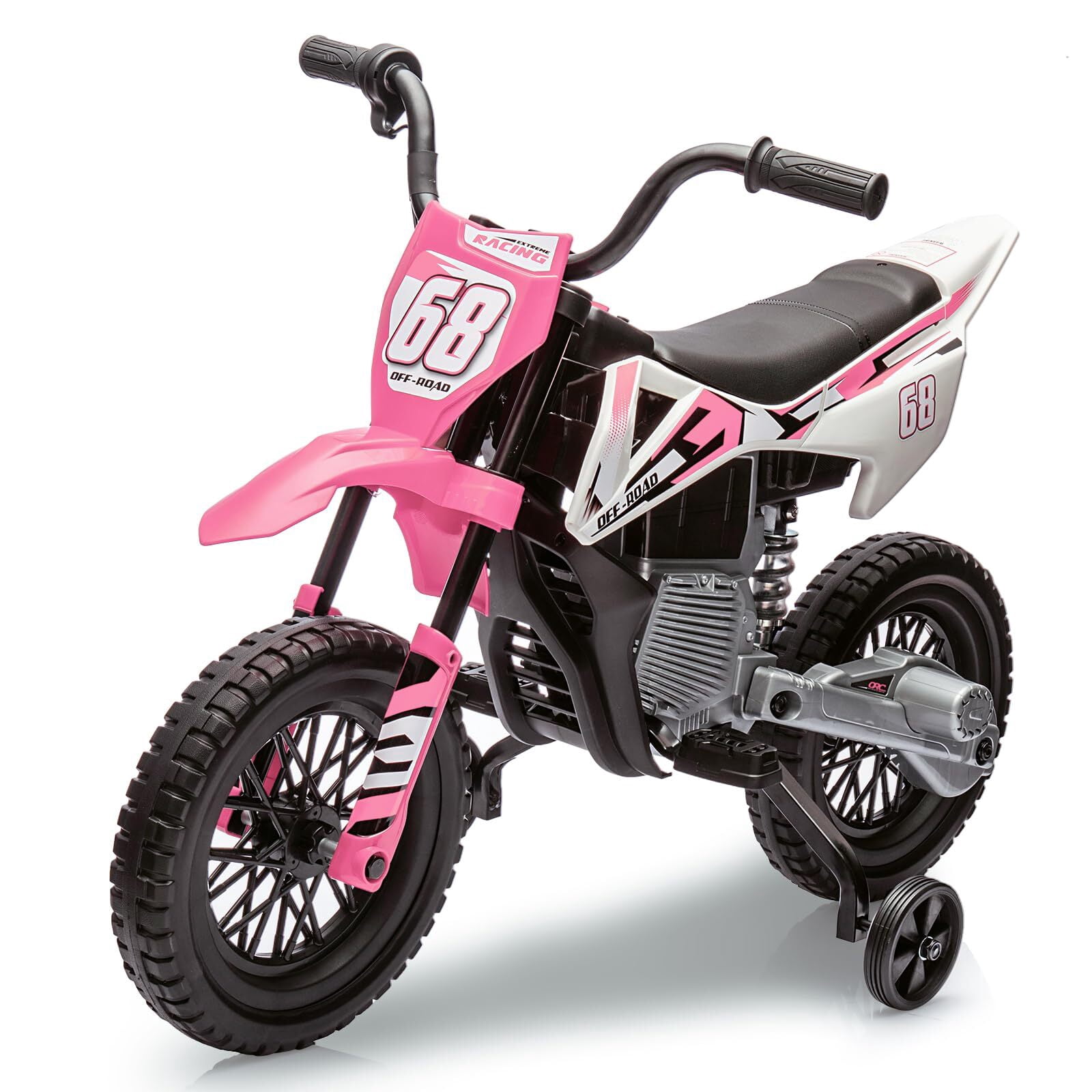 Garvee 12V Kids Electric Dirt Bike with Training Wheels, Twist Grip Throttle, 3mph Max Speed, Music, Ride-On Motorcycle for Boys and Girls