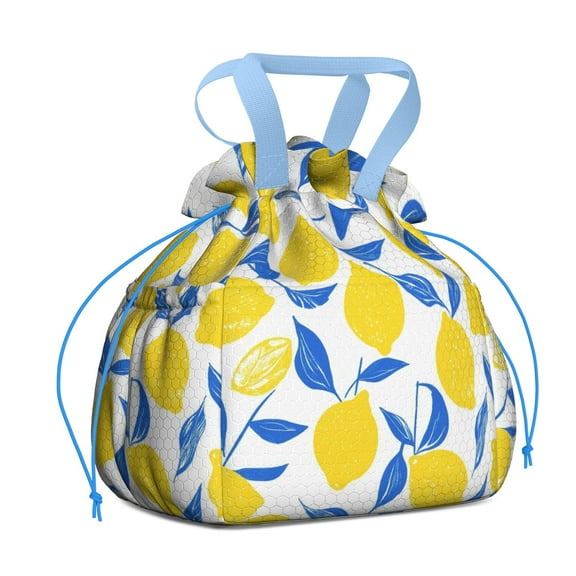 Lemon Drawstring Lunch Bag Women - Drawstring Lunch Bag Insulated for Work Office - Stain-Resistant Large Lunchbags for Women with Multi-Pockets