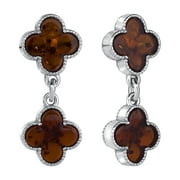 Genuine Baltic Amber Four Leaf Clover Earrings in Sterling Silver