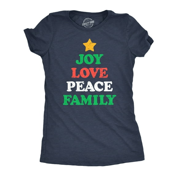 Womens Funny T Shirts Joy Peace Love Family Awesome Christmas Tree Graphic Tee for Ladies Womens Graphic Tees