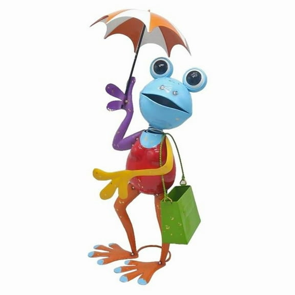 Continental Art Center 24154 Metal Frog Outdoor Garden Statue Holding Umbrella and Shopping Bag