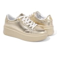 thumbnail image 5 of LUCKY STEP Fashion Chunky Faux Leather Sneakers Low Top Casual Shoes,Gold,Womens, 5 of 7