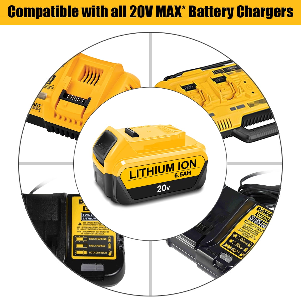 2 Pack 20V Max 6.5Ah Extended Capacity Battery DCB206 Replacement for DEWALT 20V Max XR Battery 6Ah DCB206-2 5Ah DCB205-2 4Ah DCB204-2 DCB200-2 Lithium Battery