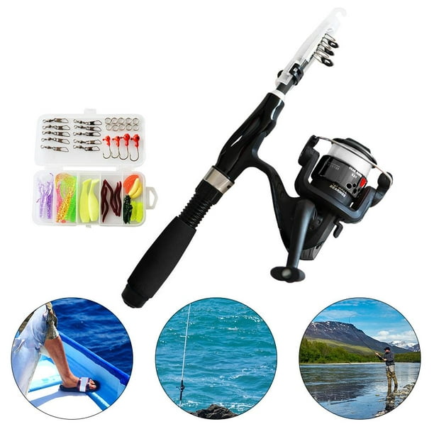 Folable Fishing Rod and Children, Fishing Travel Fishing Pole with reel of  , Carrier Bag, , 31 to 110cm Black
