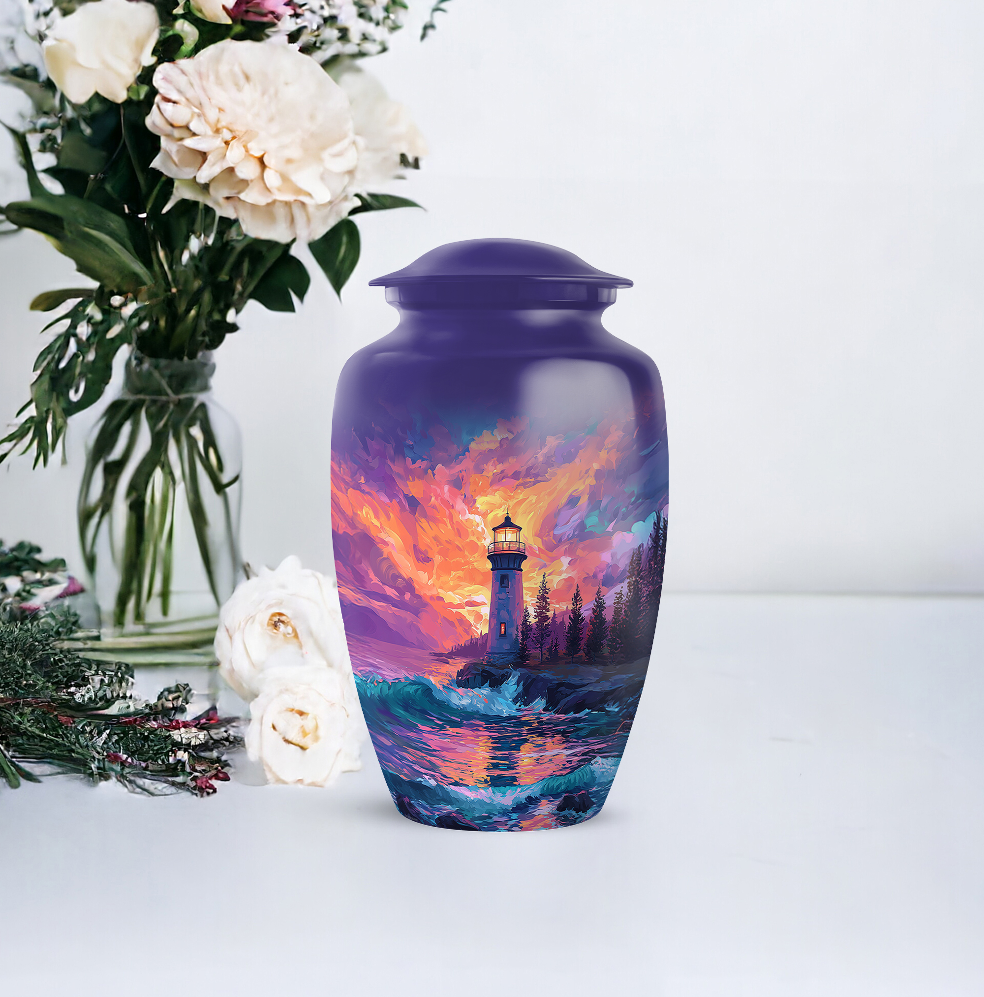 Lighthouse Urn For Human Ashes Brother, Purple Cremation Urns For Adult Ashes Women, Blue Urns For Cremated Remains, Orange Large Urn Adults For Male And Female Size, 10 Inch