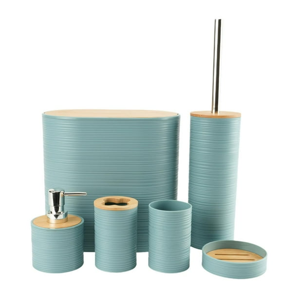6 piezas de accesorios de baño, dispensador de jabón, decoración para el hogar, ligero, moderno, bote de basura, jabonera para regalo de inauguración Azul