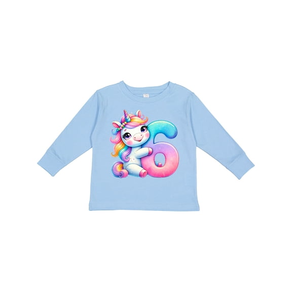Inktastic 6th Birthday Cute Unicorn Boys or Girls Long Sleeve Toddler T-Shirt