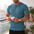 thumbnail image 2 of Cmfcve Ribbed Henley T-Shirt for Men Short Sleeve Slim Fit Muscle Shirt Cotton Casual Button Tops, 2 of 8