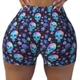 thumbnail image 2 of Gukieu Skull Flower Blue Print Women's Sports Shorts, Elastic Waist High Stretch Running Yoga Gym Sweatpants-Small, 2 of 8