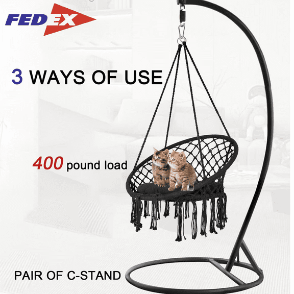 Cotton Rope Hammock Chair, Max 360 Lbs Hanging Chair, Pure Cotton Swing Chair, for Indoor Outdoor Bedroom Patio Black Hammock Swing Chair