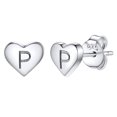 thumbnail image 1 of Pendientes de corazón inicial de Silvora, tachuelas de plata esterlina hipoalergénicas para mujer, diminuta letra P, dijes de oreja, regalo de joyería para cumpleaños, día de la madre, 1 of 8