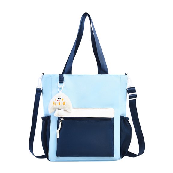 Cute Canvas Tote Bag With Plush for Ages 5rd 6th 8th 10th Pendant Multi Pocket Adjustable Strap Homework Tutoring Book Bag For School