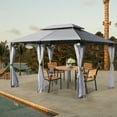 thumbnail image 4 of Gymax 2-Tier 10'x13' Steel Gazebo Canopy Tent Shelter Patio Garden Outdoor Netting Grey, 4 of 10