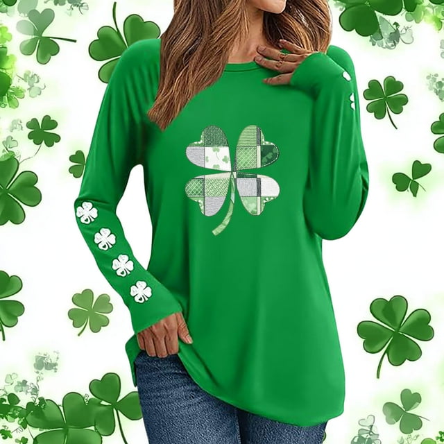 Xuyuer St. Patrick's Day Sweatshirt Women Shamrock Heart Shirts Irish Gift Crewneck Casual Loose Fit Tops