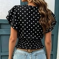 thumbnail image 3 of ClodeEU Women's Polka Dot Round Neck Ruffle Short Sleeve Peplum Crop Blouse,Casual Summer Flowy Waist Shirred Top Black,Women's Plus L, 3 of 4