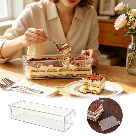Clear Acrylic Dessert Box Food Grade Cake Container with Lid Portable Storage for Tiramisu Mousse Cake A
