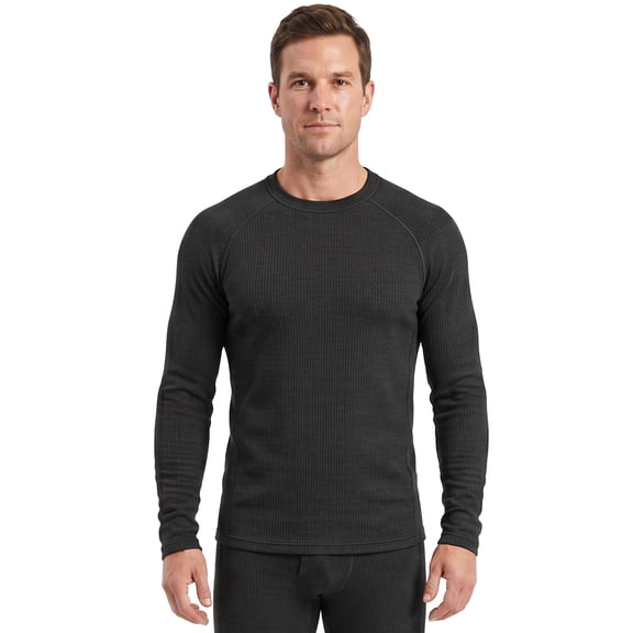 Realtree Men's Waffle Grid Fleece Base Layer Thermal Top, Black, M
